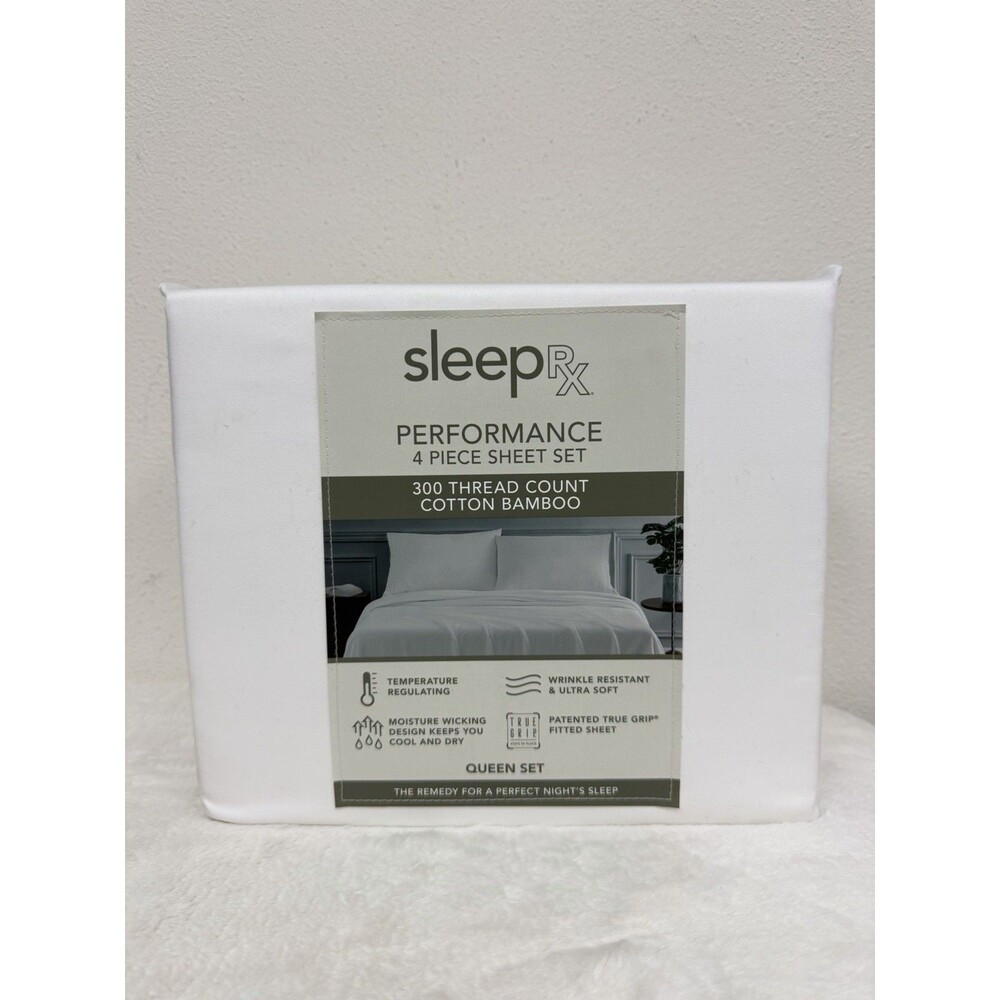 Sleep RX SleepRX 300 Thread Count 4-Pc. Sheet Set  QUEEN Bright White New